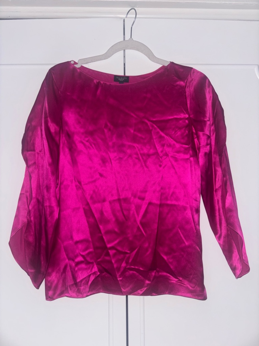 Talbots Bright Fuchsia Satin Boatneck Blouse